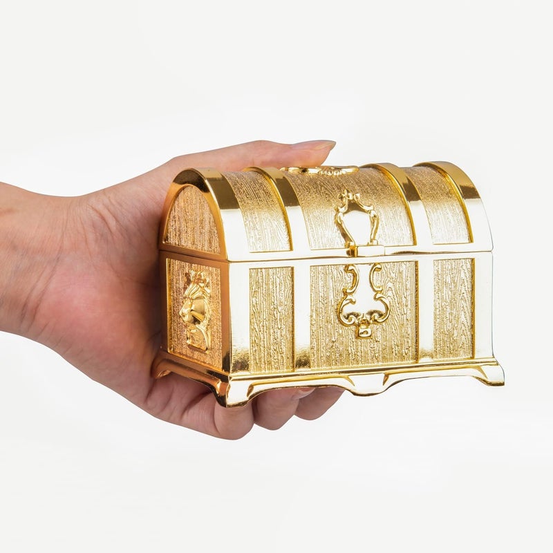 Feyarl 3.9inch Vintage Gold Treasure Box Jewelry Trinket Organizer Collection Keepsake Ring Earrings Decorative Box Stones Chest Case for Girl Women - Image 3